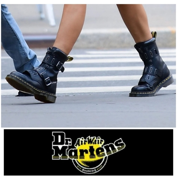 Dr. Martens Shoes - 1490 Dr. Martens Leather Buckle Lace Up Boots
